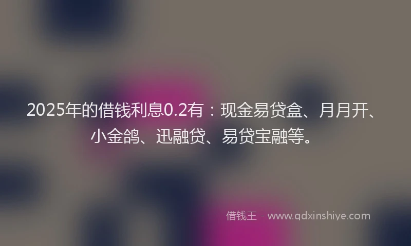 2025年的借钱利息0.2有：现金易贷盒、月月开、小金鸽、迅融贷、易贷宝融等。