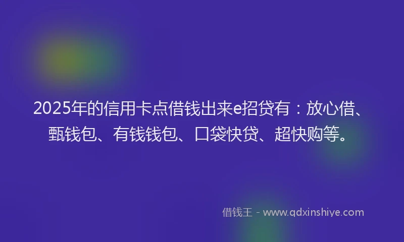 2025年的信用卡点借钱出来e招贷有：放心借、甄钱包、有钱钱包、口袋快贷、超快购等。