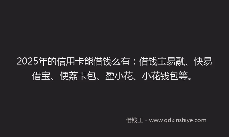 2025年的信用卡能借钱么有：借钱宝易融、快易借宝、便荔卡包、盈小花、小花钱包等。