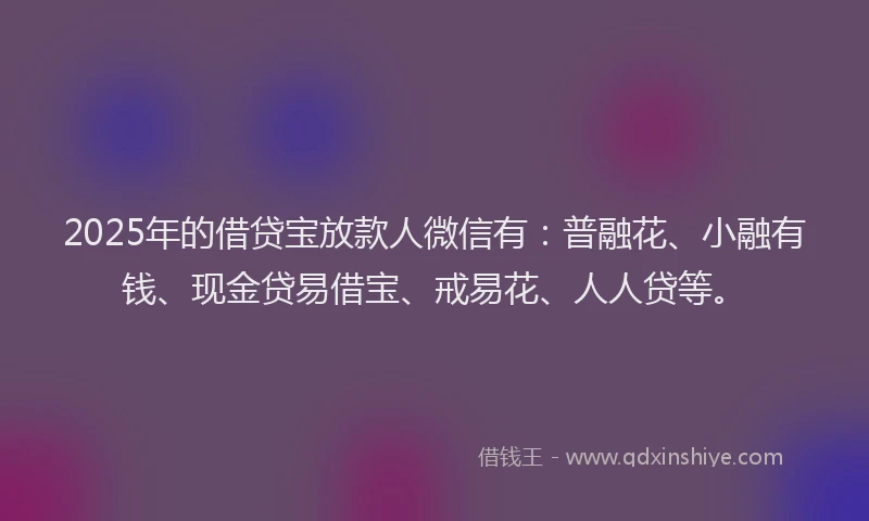 2025年的借贷宝放款人微信有：普融花、小融有钱、现金贷易借宝、戒易花、人人贷等。