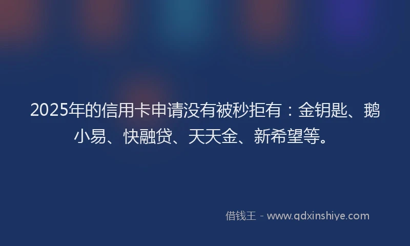 2025年的信用卡申请没有被秒拒有：金钥匙、鹅小易、快融贷、天天金、新希望等。