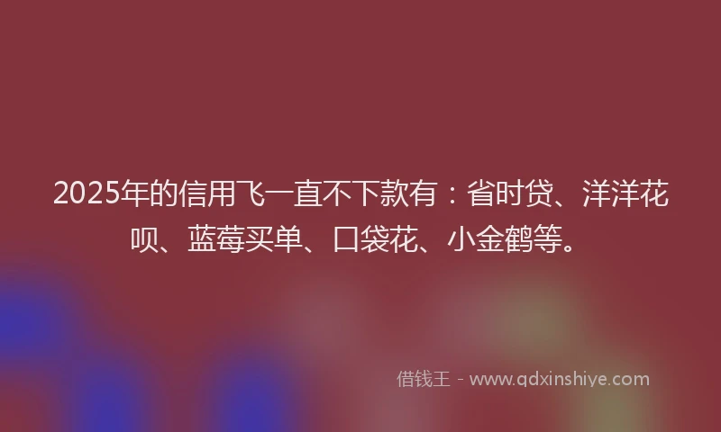 2025年的信用飞一直不下款有：省时贷、洋洋花呗、蓝莓买单、口袋花、小金鹤等。