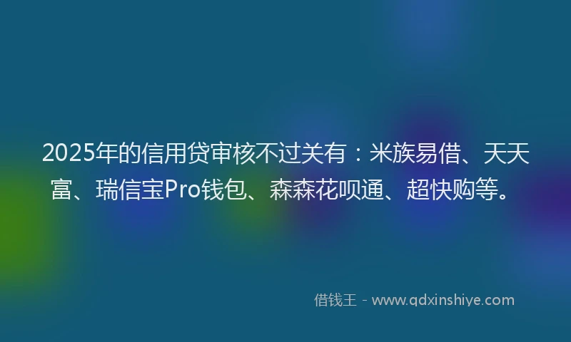 2025年的信用贷审核不过关有：米族易借、天天富、瑞信宝Pro钱包、森森花呗通、超快购等。