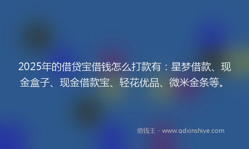 2025年的借贷宝借钱怎么打款有：星梦借款、现金盒子、现金借款宝、轻花优品、微米金条等。