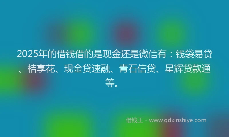 2025年的借钱借的是现金还是微信有：钱袋易贷、桔享花、现金贷速融、青石信贷、星辉贷款通等。