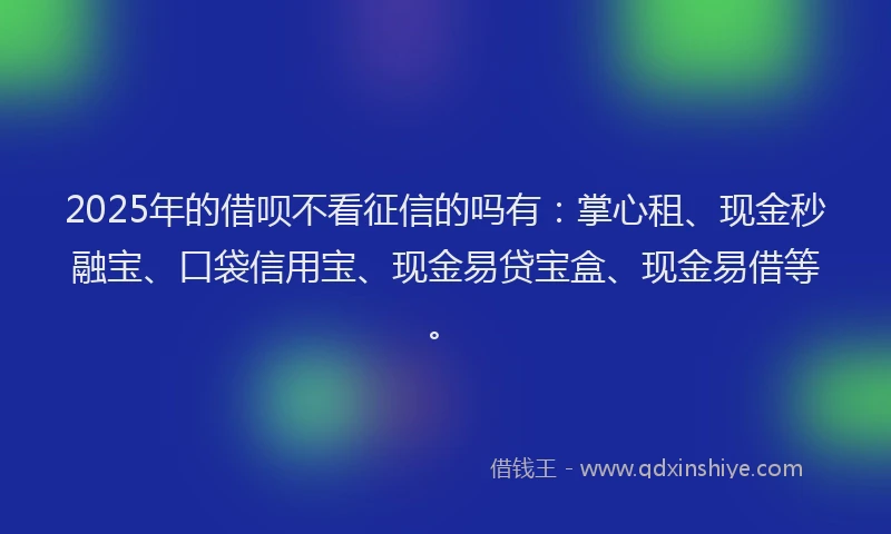 2025年的借呗不看征信的吗有：掌心租、现金秒融宝、口袋信用宝、现金易贷宝盒、现金易借等。