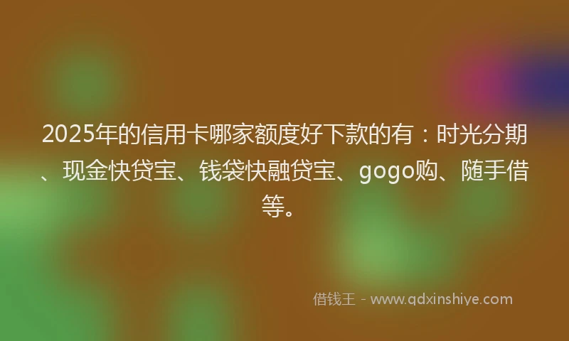 2025年的信用卡哪家额度好下款的有：时光分期、现金快贷宝、钱袋快融贷宝、gogo购、随手借等。