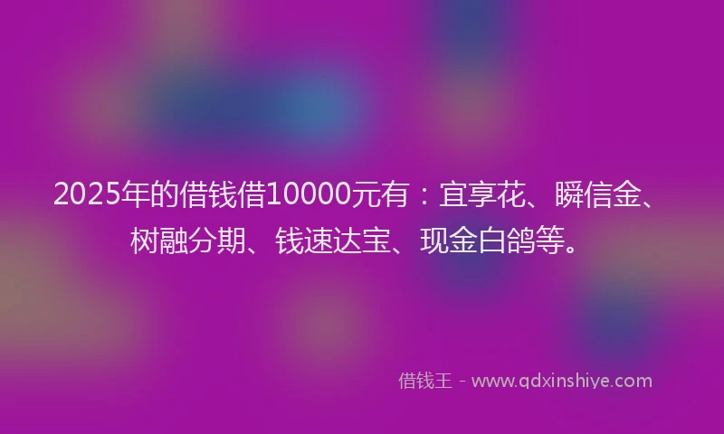 2025年的借钱借10000元有：宜享花、瞬信金、树融分期、钱速达宝、现金白鸽等。