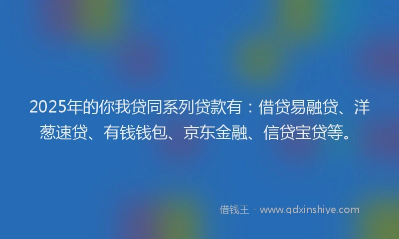 2025年的你我贷同系列贷款有：借贷易融贷、洋葱速贷、有钱钱包、京东金融、信贷宝贷等。