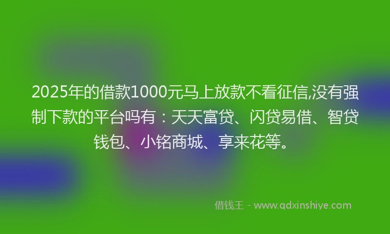 2025年的借款1000元马上放款不看征信,没有强制下款的平台吗有：天天富贷、闪贷易借、智贷钱包、小铭商城、享来花等。