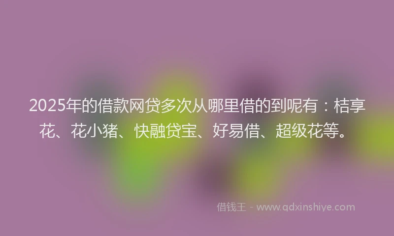 2025年的借款网贷多次从哪里借的到呢有：桔享花、花小猪、快融贷宝、好易借、超级花等。