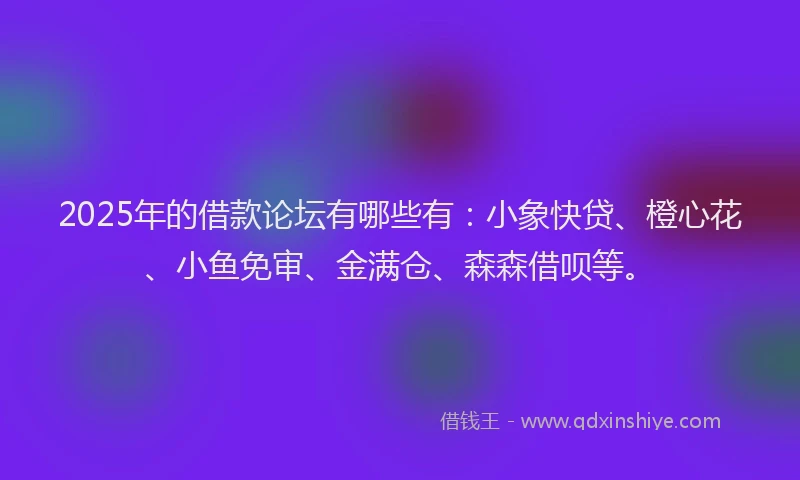 2025年的借款论坛有哪些有：小象快贷、橙心花、小鱼免审、金满仓、森森借呗等。