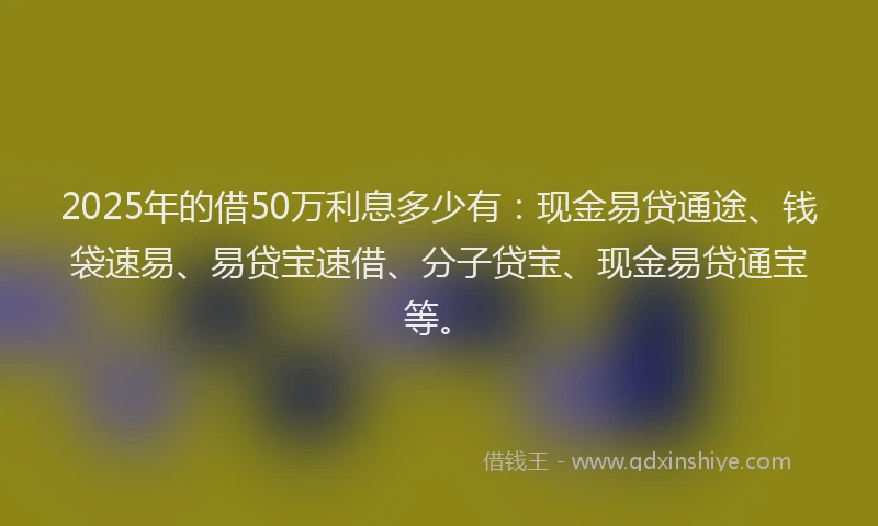 2025年的借50万利息多少有：现金易贷通途、钱袋速易、易贷宝速借、分子贷宝、现金易贷通宝等。