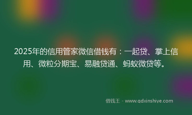 2025年的信用管家微信借钱有：一起贷、掌上信用、微粒分期宝、易融贷通、蚂蚁微贷等。