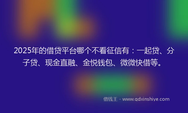 2025年的借贷平台哪个不看征信有：一起贷、分子贷、现金直融、金悦钱包、微微快借等。