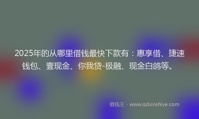 2025年的从哪里借钱最快下款有：惠享借、捷速钱包、壹现金、你我贷-极融、现金白鸽等。