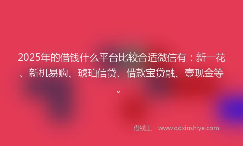 2025年的借钱什么平台比较合适微信有：新一花、新机易购、琥珀信贷、借款宝贷融、壹现金等。