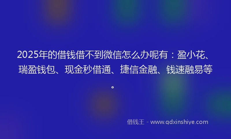 2025年的借钱借不到微信怎么办呢有：盈小花、瑞盈钱包、现金秒借通、捷信金融、钱速融易等。