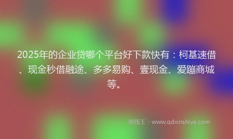 2025年的企业贷哪个平台好下款快有：柯基速借、现金秒借融途、多多易购、壹现金、爱蹦商城等。