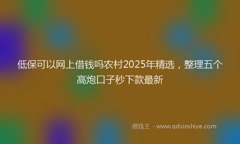 低保可以网上借钱吗农村2025年精选，整理五个高炮口子秒下款最新