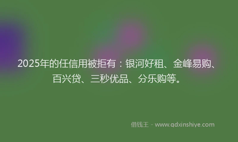 2025年的任信用被拒有：银河好租、金峰易购、百兴贷、三秒优品、分乐购等。