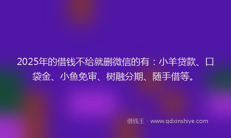 2025年的借钱不给就删微信的有：小羊贷款、口袋金、小鱼免审、树融分期、随手借等。