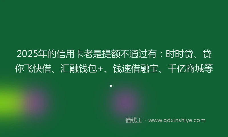 2025年的信用卡老是提额不通过有：时时贷、贷你飞快借、汇融钱包+、钱速借融宝、千亿商城等。