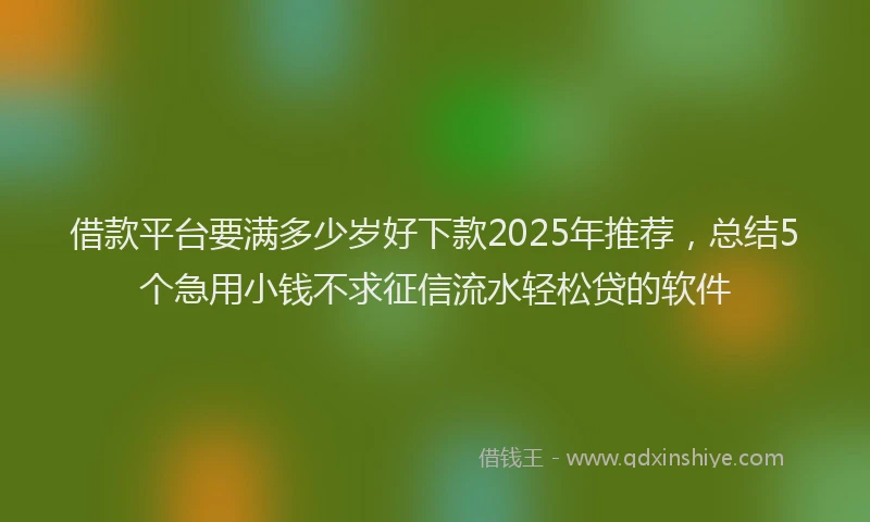 借款平台要满多少岁好下款2025年推荐，总结5个急用小钱不求征信流水轻松贷的软件