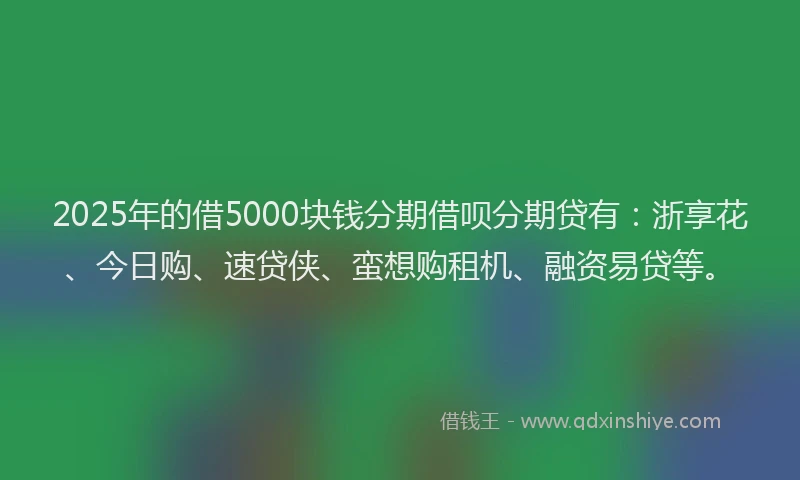 2025年的借5000块钱分期借呗分期贷有：浙享花、今日购、速贷侠、蛮想购租机、融资易贷等。