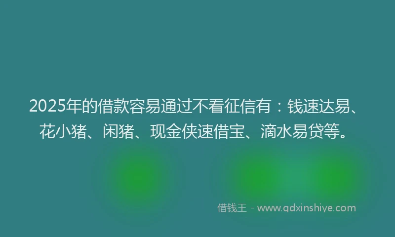 2025年的借款容易通过不看征信有：钱速达易、花小猪、闲猪、现金侠速借宝、滴水易贷等。