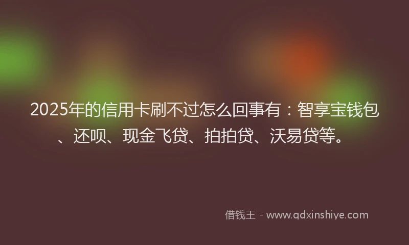 2025年的信用卡刷不过怎么回事有：智享宝钱包、还呗、现金飞贷、拍拍贷、沃易贷等。
