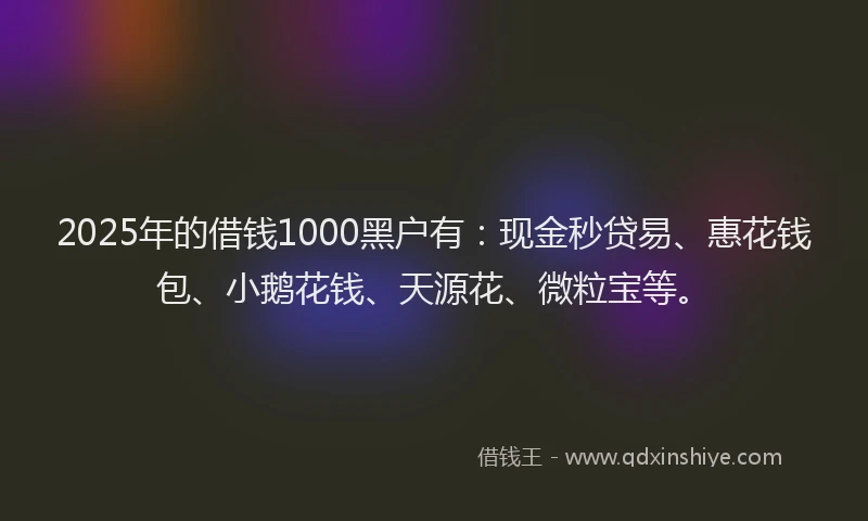 2025年的借钱1000黑户有：现金秒贷易、惠花钱包、小鹅花钱、天源花、微粒宝等。