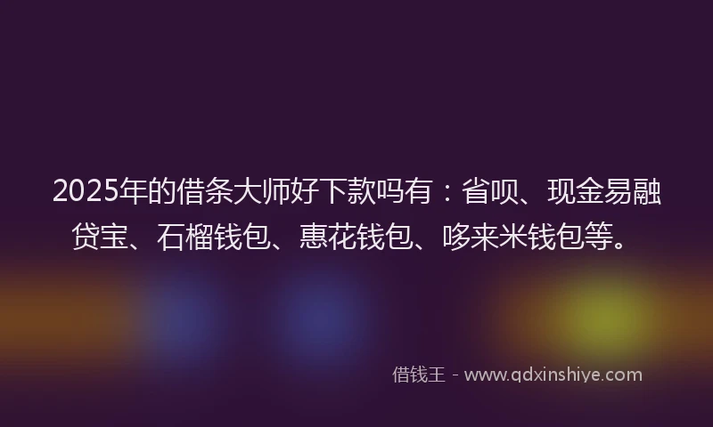 2025年的借条大师好下款吗有：省呗、现金易融贷宝、石榴钱包、惠花钱包、哆来米钱包等。