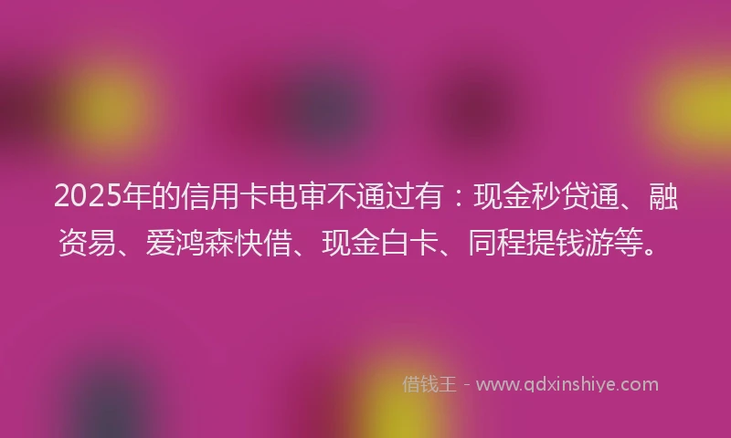 2025年的信用卡电审不通过有：现金秒贷通、融资易、爱鸿森快借、现金白卡、同程提钱游等。