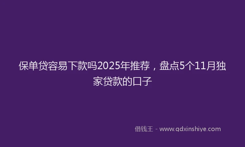保单贷容易下款吗2025年推荐，盘点5个11月独家贷款的口子