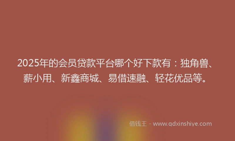 2025年的会员贷款平台哪个好下款有：独角兽、薪小用、新鑫商城、易借速融、轻花优品等。