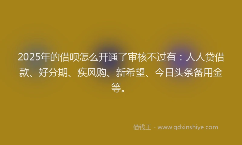 2025年的借呗怎么开通了审核不过有：人人贷借款、好分期、疾风购、新希望、今日头条备用金等。