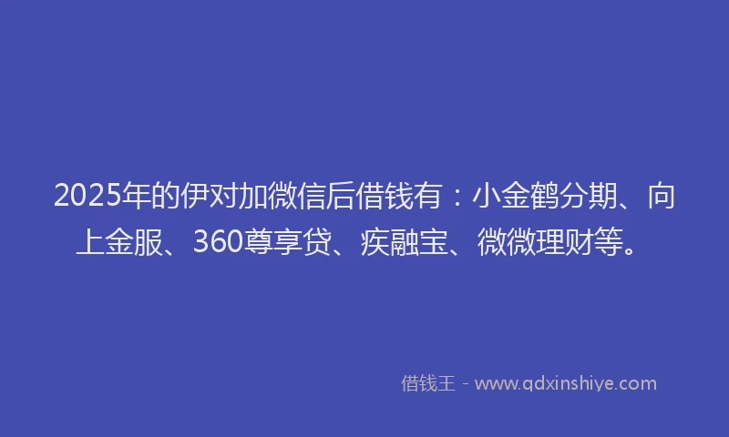 2025年的伊对加微信后借钱有：小金鹤分期、向上金服、360尊享贷、疾融宝、微微理财等。