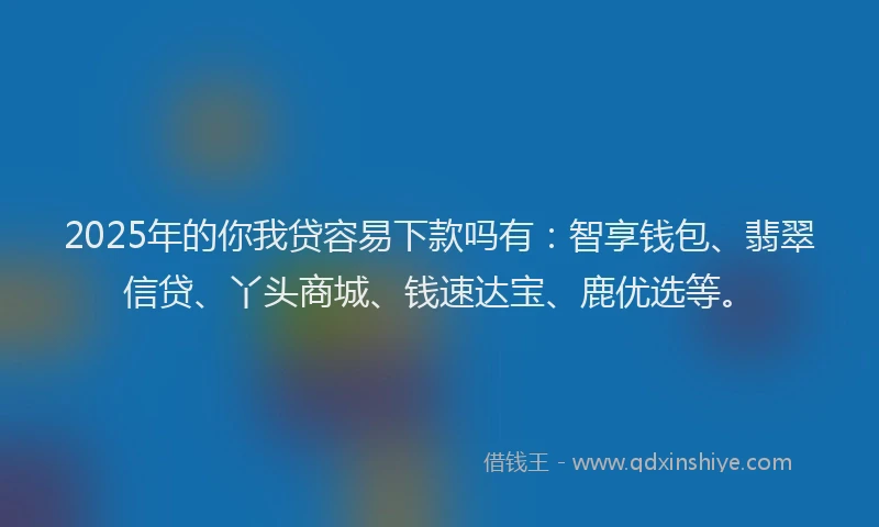2025年的你我贷容易下款吗有：智享钱包、翡翠信贷、丫头商城、钱速达宝、鹿优选等。