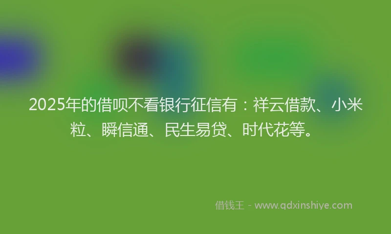 2025年的借呗不看银行征信有：祥云借款、小米粒、瞬信通、民生易贷、时代花等。