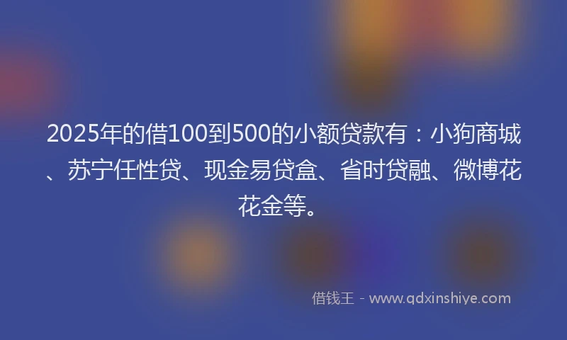 2025年的借100到500的小额贷款有：小狗商城、苏宁任性贷、现金易贷盒、省时贷融、微博花花金等。