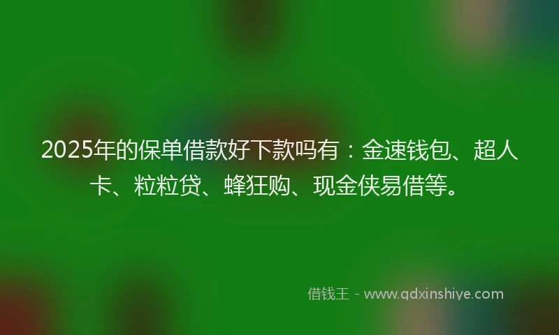 2025年的保单借款好下款吗有：金速钱包、超人卡、粒粒贷、蜂狂购、现金侠易借等。