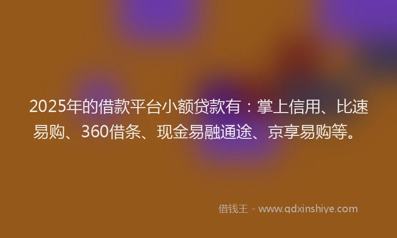 2025年的借款平台小额贷款有：掌上信用、比速易购、360借条、现金易融通途、京享易购等。