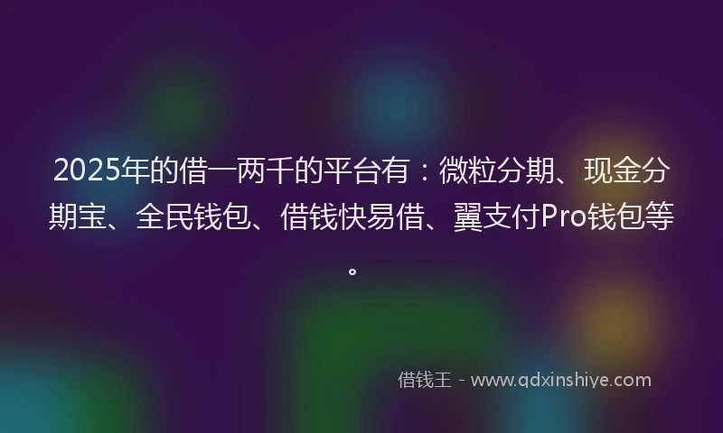 2025年的借一两千的平台有：微粒分期、现金分期宝、全民钱包、借钱快易借、翼支付Pro钱包等。