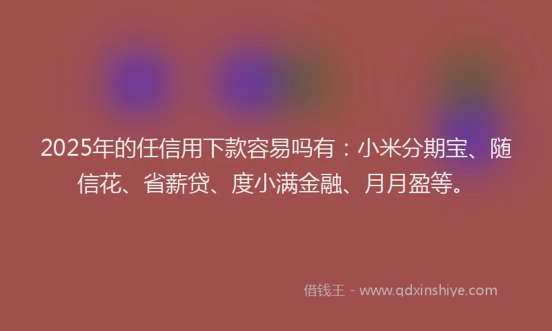 2025年的任信用下款容易吗有：小米分期宝、随信花、省薪贷、度小满金融、月月盈等。