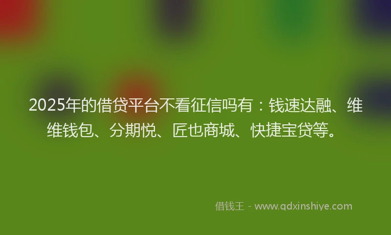 2025年的借贷平台不看征信吗有：钱速达融、维维钱包、分期悦、匠也商城、快捷宝贷等。
