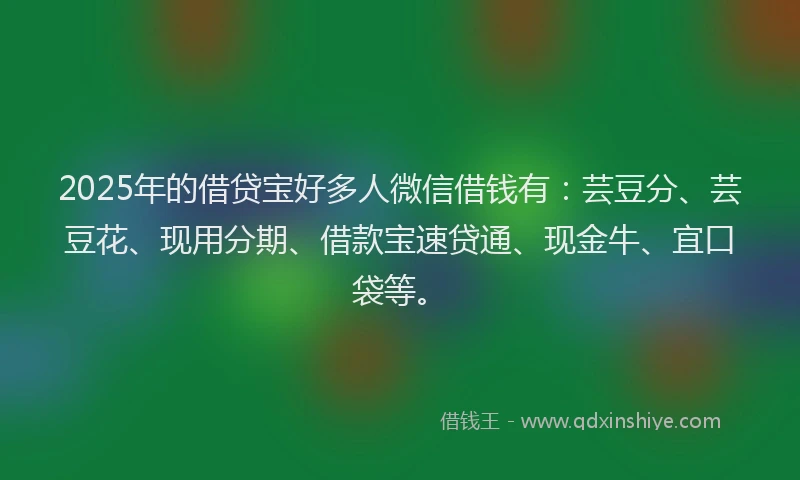 2025年的借贷宝好多人微信借钱有：芸豆分、芸豆花、现用分期、借款宝速贷通、现金牛、宜口袋等。
