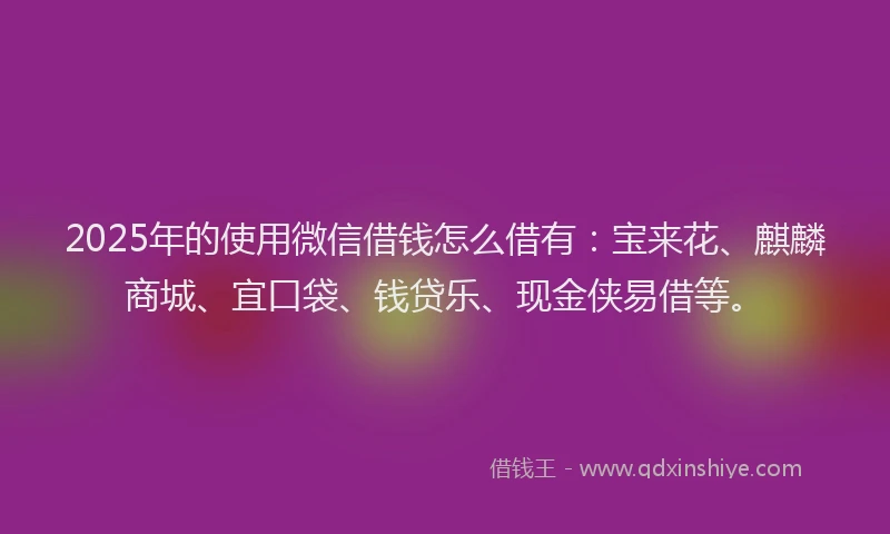 2025年的使用微信借钱怎么借有：宝来花、麒麟商城、宜口袋、钱贷乐、现金侠易借等。