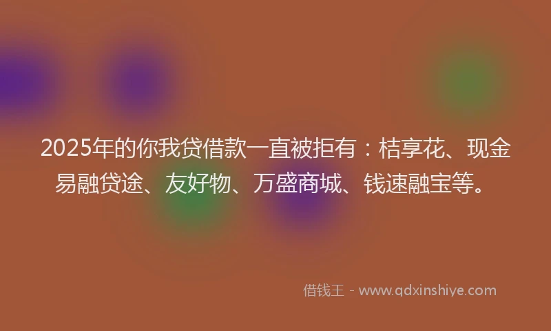 2025年的你我贷借款一直被拒有：桔享花、现金易融贷途、友好物、万盛商城、钱速融宝等。