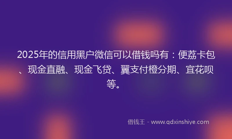 2025年的信用黑户微信可以借钱吗有：便荔卡包、现金直融、现金飞贷、翼支付橙分期、宜花呗等。
